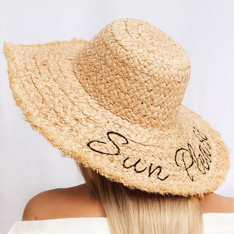 Boho Hat, Sun Hat, Beach Hat, Wide Brim Raffia Hat, Beige Sun Please