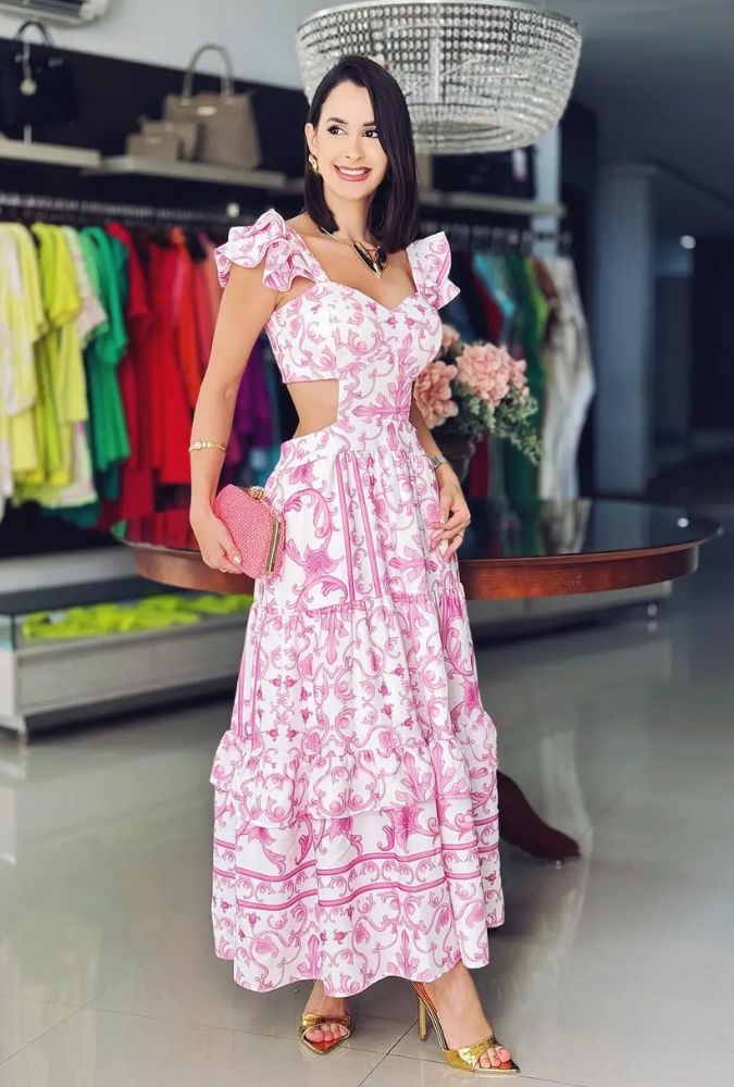 Boho Beach Dress - Backless Summer Vacation Vibes - Pink Wine Flower