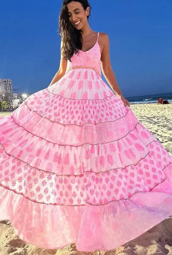Boho Beach Dress - Backless Summer Vacation Vibes - Pink India Moon