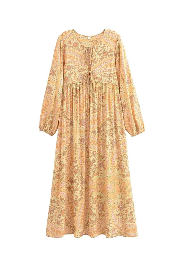 Gown Dress - Boho Maxi Dress - Loose Dress Maeve Paisley in Pink and Orange