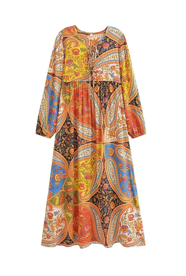 Gown Dress - Boho Maxi Dress - Loose Dress Maeve Paisley in Pink and Orange