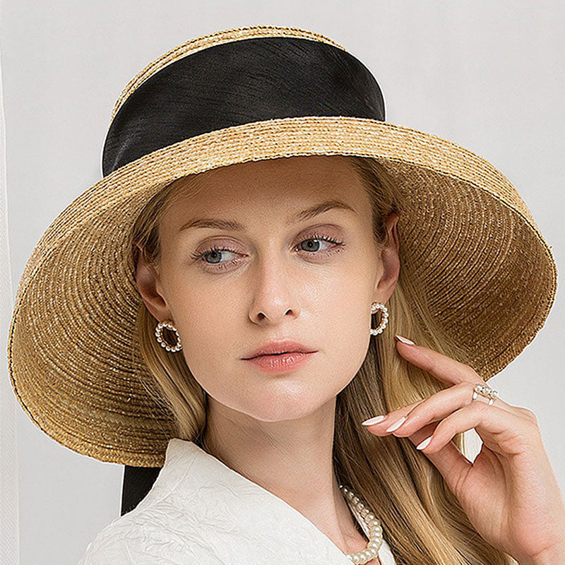 Boho Hat, Beach Hat, Straw Sun Hat, Vinatge Lady Black Ribbon
