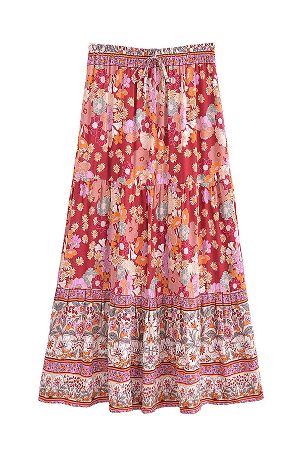 Boho Maxi Skirt - Hippie Style in Everly Red
