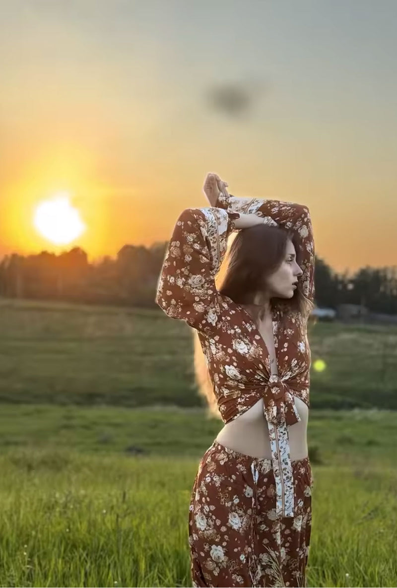 Bohemian Two Piece Set – Bluebell Aria Floral Crop Top and Flowing Maxi Skirt