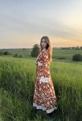 Bohemian Two Piece Set – Bluebell Aria Floral Crop Top and Flowing Maxi Skirt