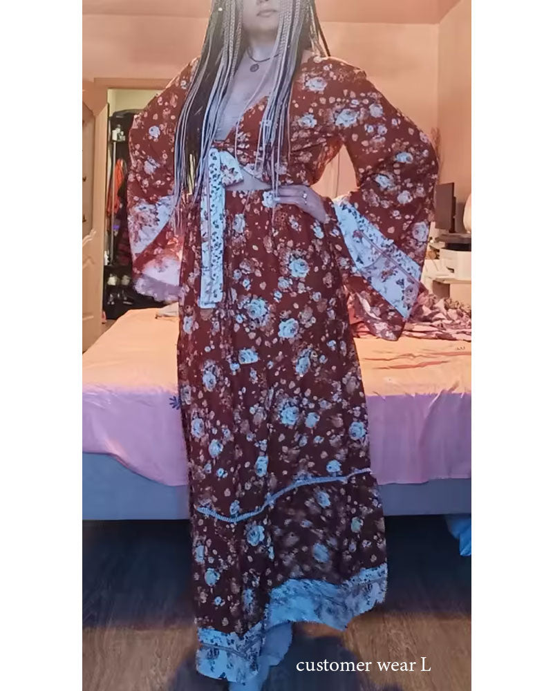 Bohemian Two Piece Set – Bluebell Aria Floral Crop Top and Flowing Maxi Skirt