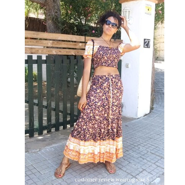 Bohemian Two Piece Set – Bluebell Aria Floral Crop Top and Flowing Maxi Skirt