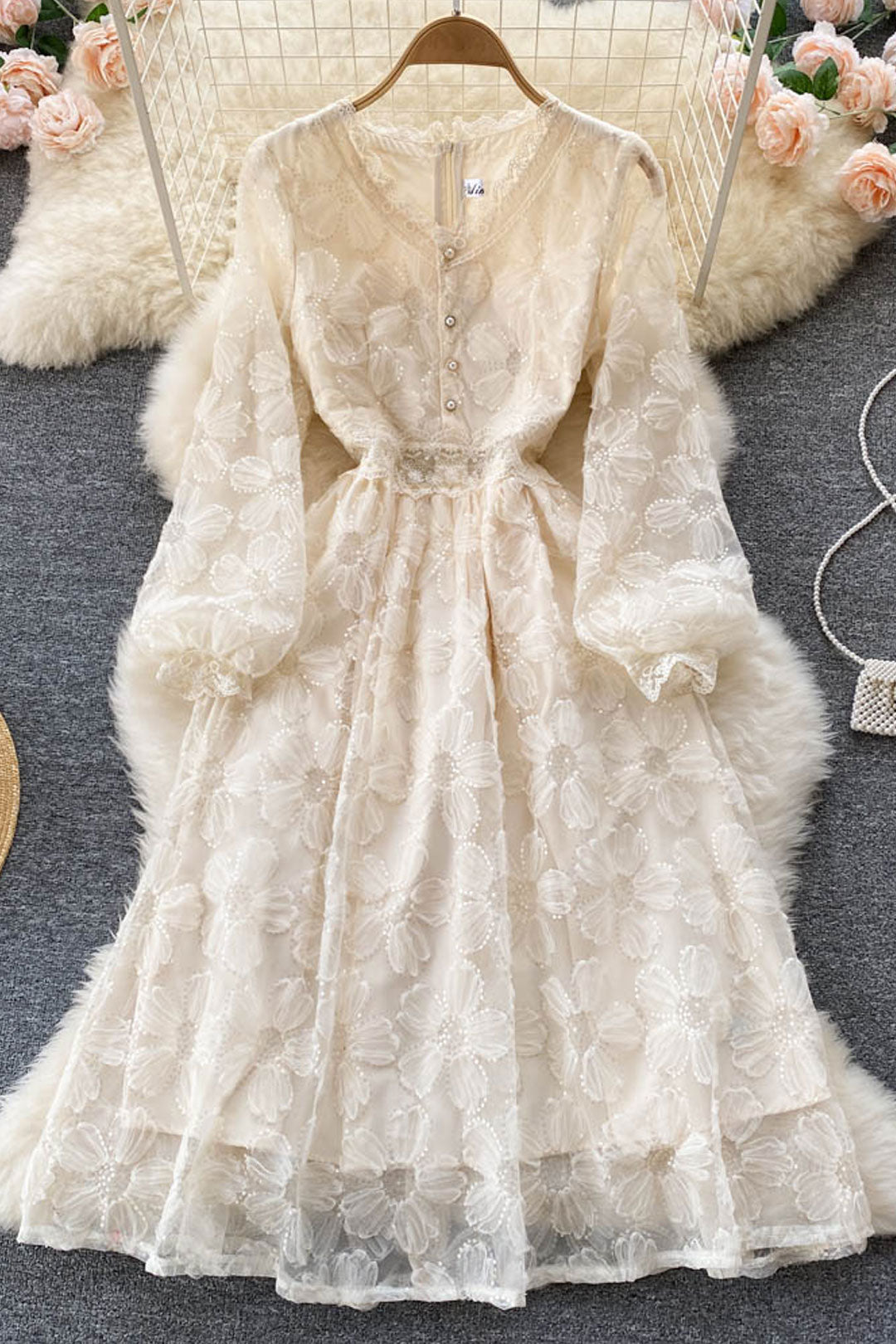 Vintage Dress - Boho Maxi Dress - Lace French Style Long Dress Victori ...