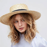 Boho Hat, Sun Hat, Beach Hat, Wide Brim Straw Hat 15 and 18 cm, Black and White  Ribbon