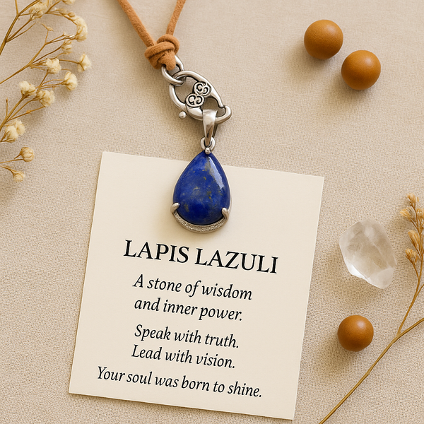 Boho Necklace,Lapis Lazuli  Pendant Leather