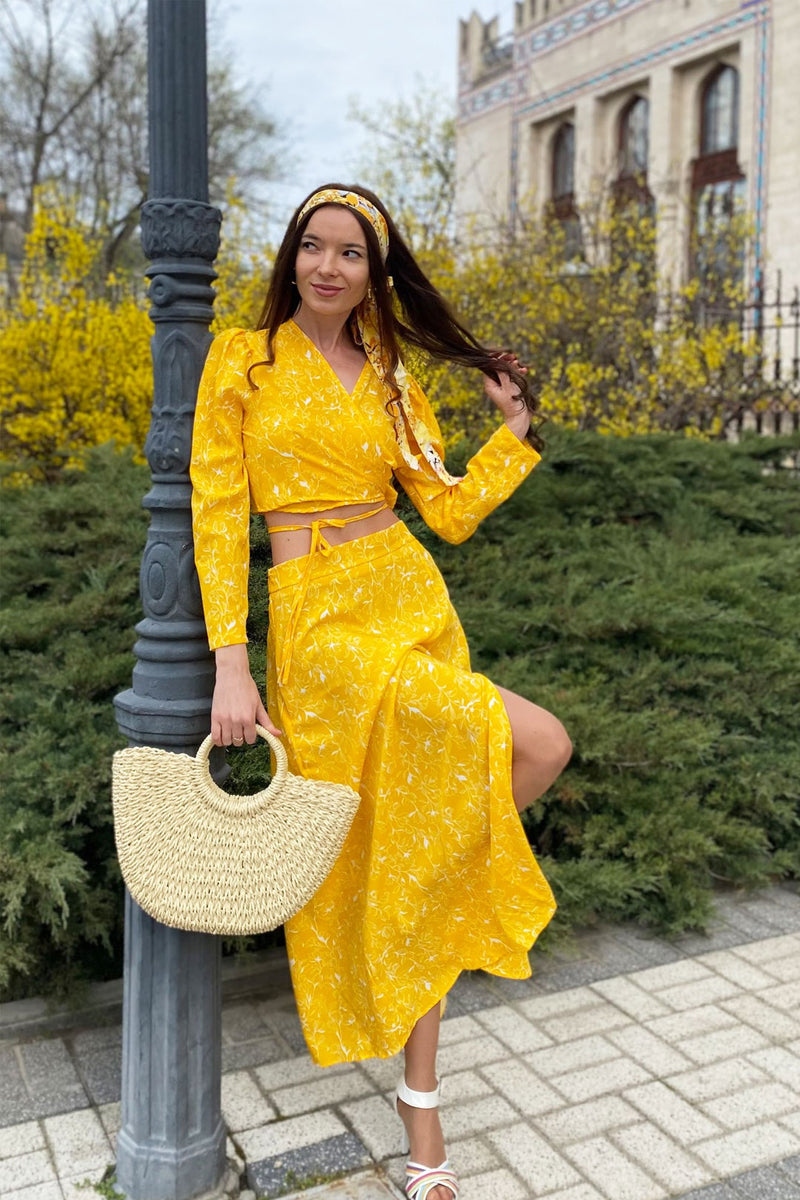 Vintage Two-Piece Set - Boho Matching Top and Skirt - Summer Vacation Sylvie Yellow