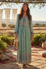 Bohemian Maxi Gown – “Desert Heirloom” Floral Long Sleeve Bohemian Gown
