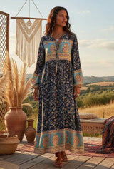 Bohemian Maxi Gown – “Desert Heirloom” Floral Long Sleeve Bohemian Gown