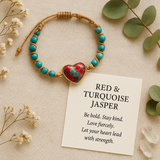 Boho Bracelet, Friendship Bracelet, Macrame Bracelet, Red Heart Jaspers