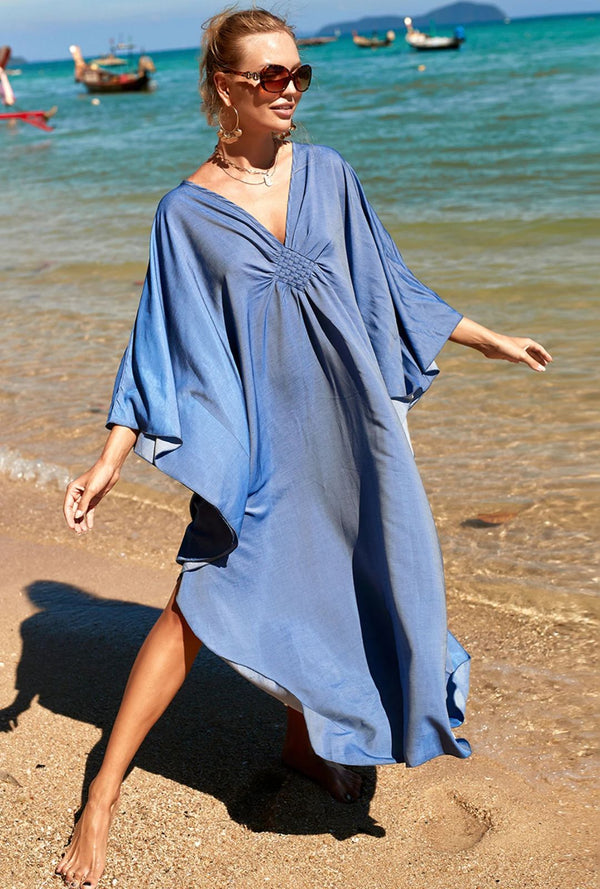 Boho Maxi Dress - Beach Dress, Kaftan Dress Blue Harmony in 15 colors