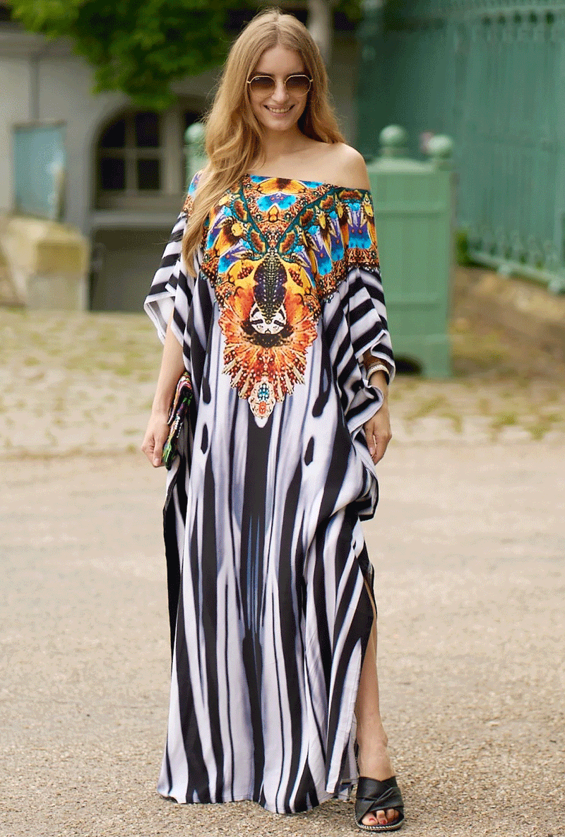 Boho Maxi Dress - Beach Dress, Kaftan Dress Allegra Brown Zebra