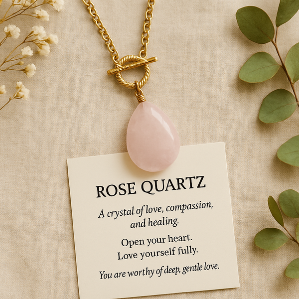 Boho Necklace, Lariat Rose Quartz