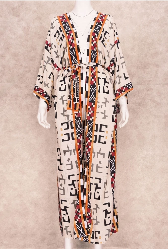 Boho Robe - Cover Up - Tribal Gown in White