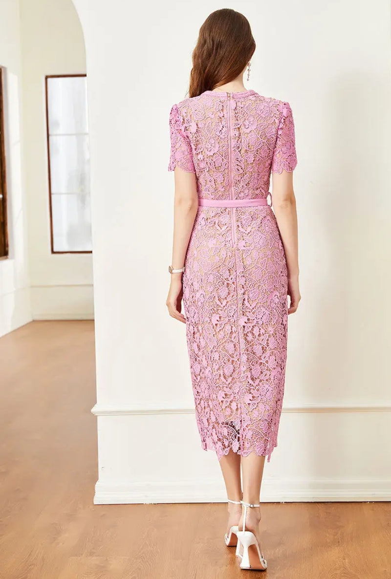 Vintage Boho Midi Dress - Pink Fusia | Embroidered Lace Bohemian Style Wild Rose Boho Vintage Boho Midi Dress - Pink Fusia | Embroidered Lace Bohemian Style Wild Rose Boho