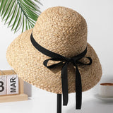 Boho Hat, Sun Beach Hat, Raffia Hat, Camila Retro Bucket Hat with Black and White Ribbon