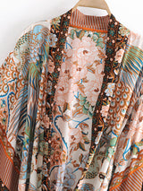 Boho Robe, Kimono Robe, Beach Cover up, Peacock in Gold Green