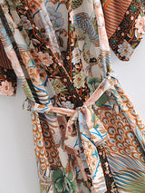 Boho Robe, Kimono Robe, Beach Cover up, Peacock in Gold Green