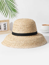 Boho Hat, Sun Beach Hat, Raffia Hat, Camila Retro Bucket Hat with Black and White Ribbon