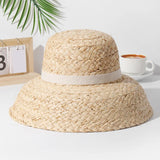 Boho Hat, Sun Beach Hat, Raffia Hat, Camila Retro Bucket Hat with Black and White Ribbon