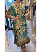 Maxi Dress - Boho Dress - Maxi Boho Sundress - Peacock Green Gold