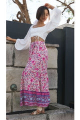 Boho Skirt, Hippie Skirts, Maxi Skirt, Wild Flower Fuchsia Pink