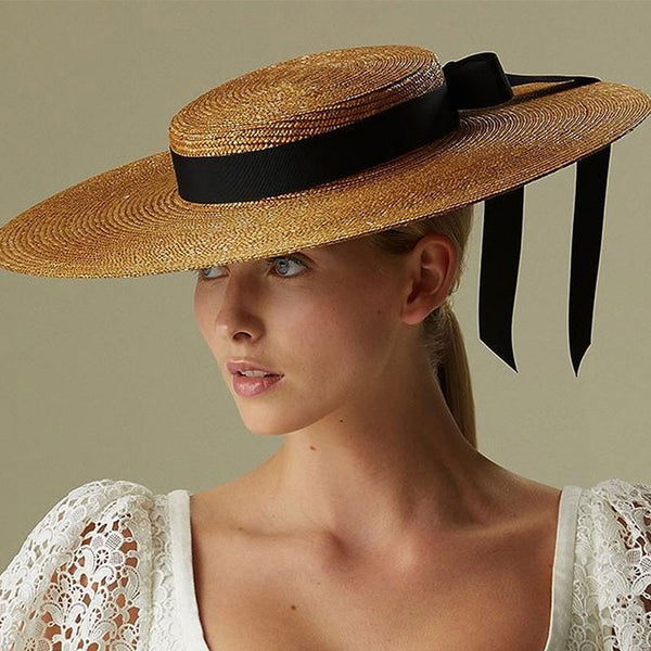 NEW Wide Brim Straw Sun Hat Black White Flamingo Ribbon Elegant Summer Style Embroidered Flamingo Sun Hat - Adjustable One Size Fits Most  main image 4