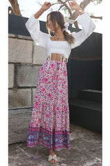 Boho Skirt, Hippie Skirts, Maxi Skirt, Wild Flower Fuchsia Pink