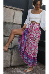 Boho Skirt, Hippie Skirts, Maxi Skirt, Wild Flower Fuchsia Pink