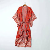 Boho Kimono Robe – “Desert Rosewood” Printed Lounge Cover-Up in Rust Red & Desert Rosewood