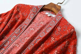 Boho Kimono Robe – “Desert Rosewood” Printed Lounge Cover-Up in Rust Red & Desert Rosewood
