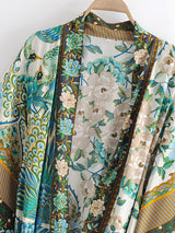 Boho Robe, Kimono Robe, Beach Cover up, Peacock in Gold Green