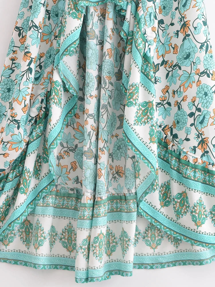Boho Skirt, Hippie Skirts, Asymmetric Maxi Skirt, Indian Blue Floral
