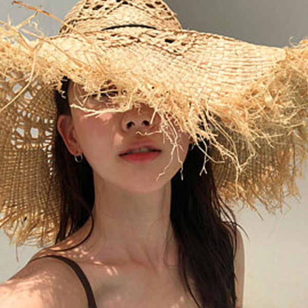 New Summer Straw Hat Hollow Woman Beach Sun Hat Female Big Eaves Casual Solid Color Hair Edge Rafi Straw Hat