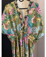 Maxi Dress - Boho Dress - Maxi Boho Sundress - Peacock Green Gold