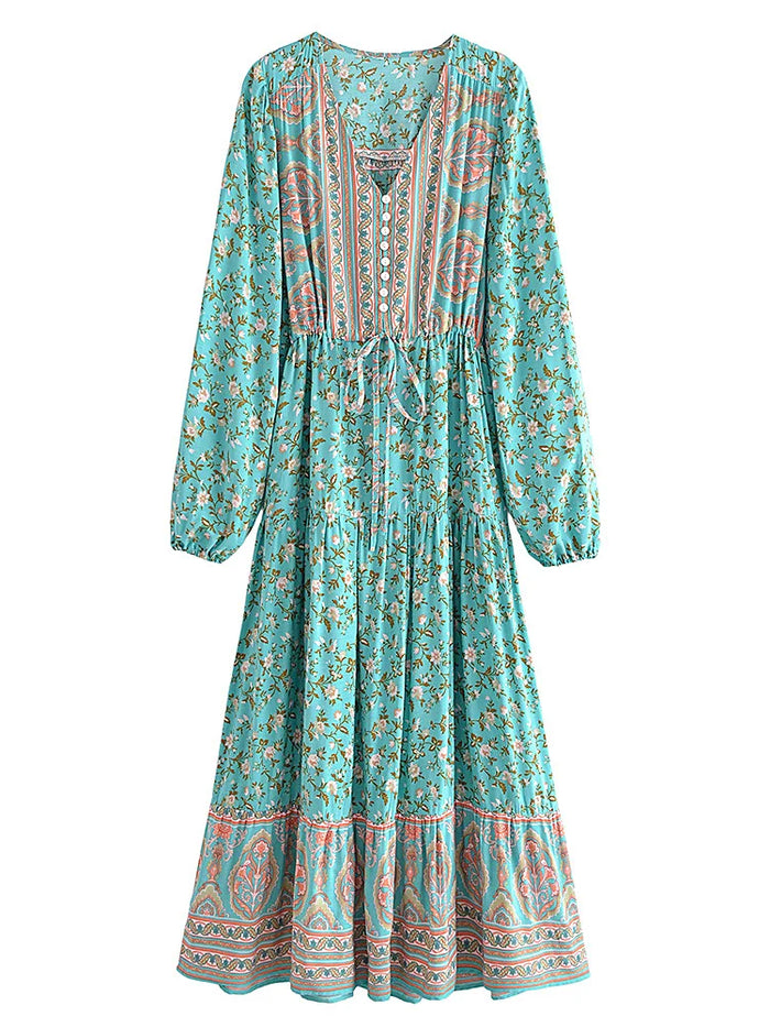 Boho Maxi Dress, Sundress, Wild Floral in Green Mint Wild Rose Boho Boho Maxi Dress, Sundress, Wild Floral in Green Mint Wild Rose Boho