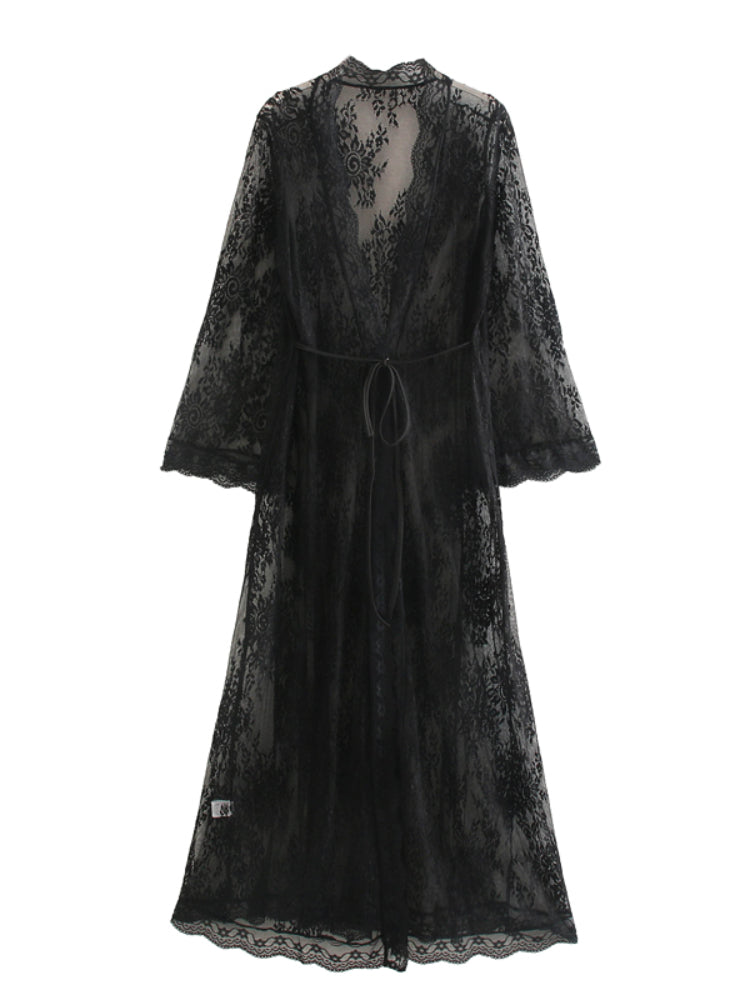 Boho Robe, Lace Gown Robe, Sexy Lingerie Robes, Sofia Robe in Black
