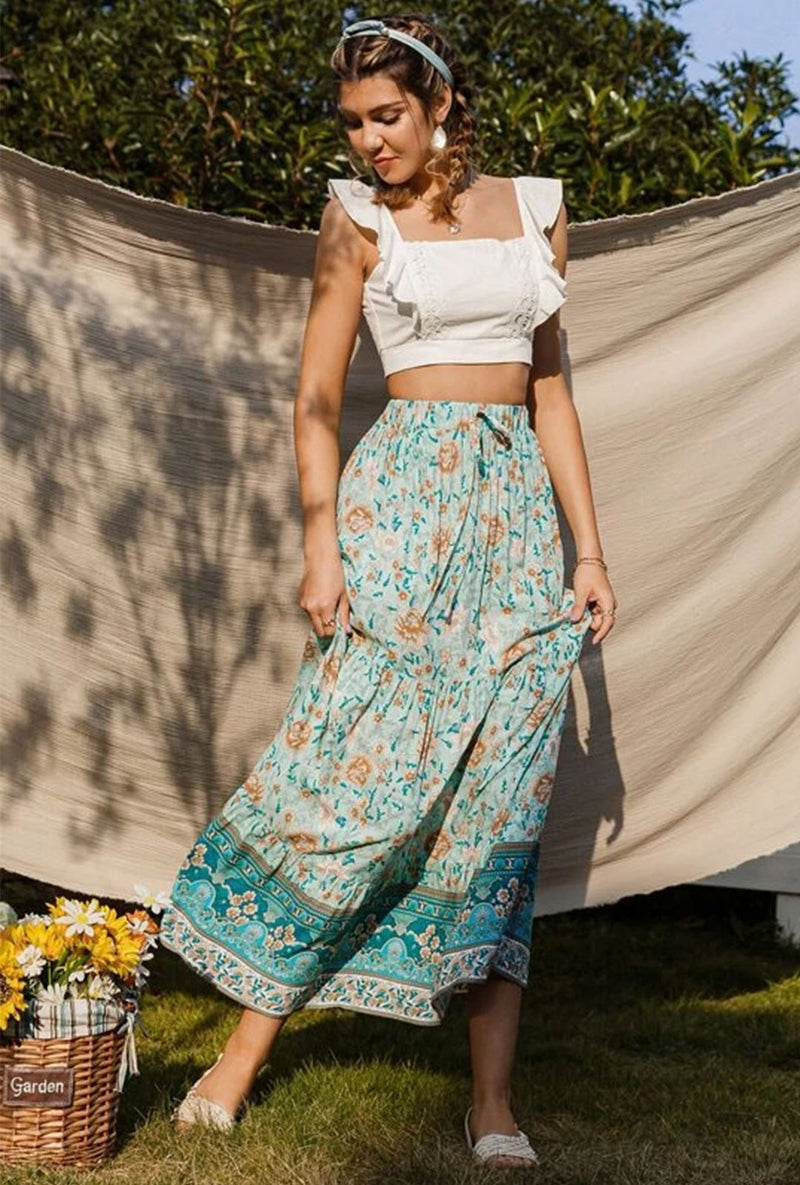 Lace Skirt Long White Cotton Maxi Skirt Summer Boho Festival Lined