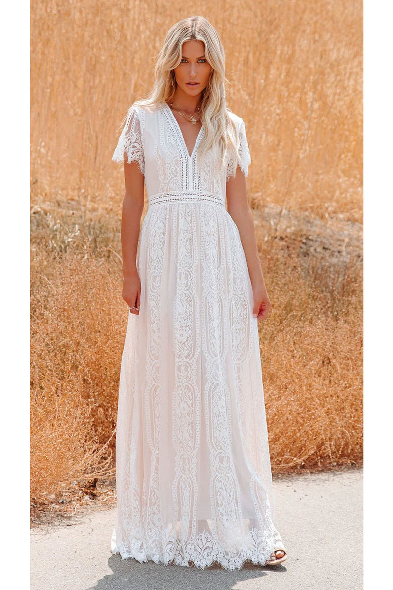 Maxi Dress - Boho Dress - Sundress - Lace Dress - White Altar