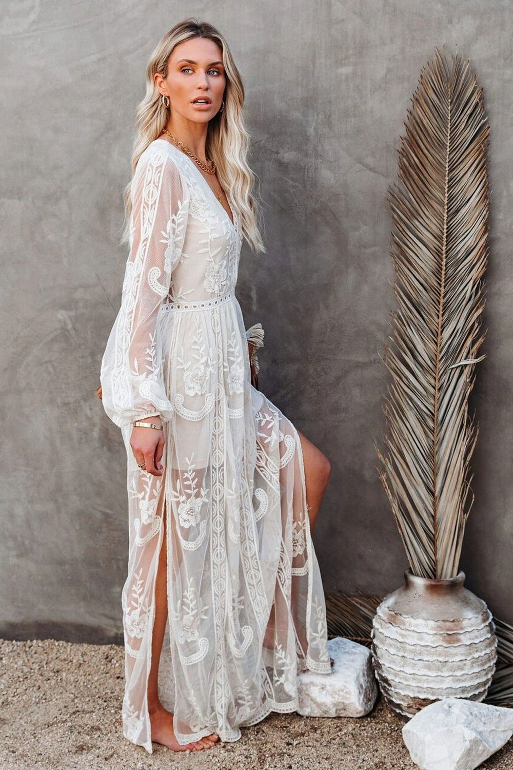 Black Boho Lace Maxi Dress Black / S