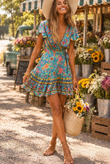 Gypsy Flower blue floral mini wrap dress — Wild Rose Boho editorial cover