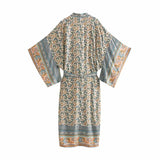 Boho Kimono Robe – “Desert Rosewood” Printed Lounge Cover-Up in Rust Red & Desert Rosewood