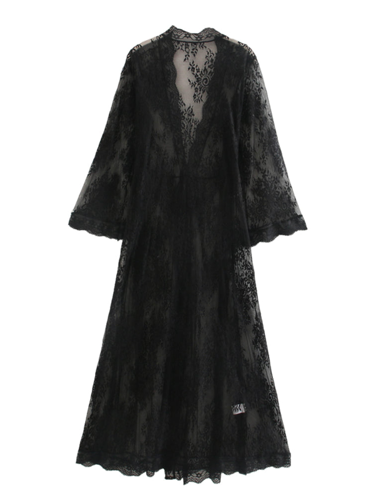 Boho Robe, Lace Gown Robe, Sexy Lingerie Robes, Sofia Robe in Black