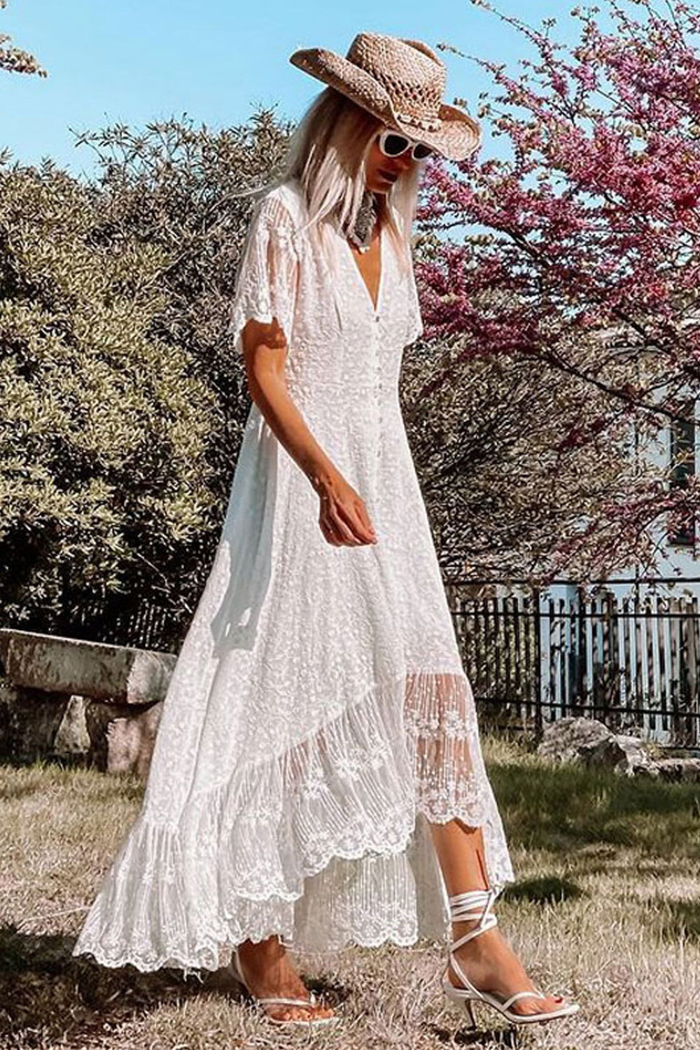 Maxi Dress Boho Dress Sundress Lace Dress White Carina