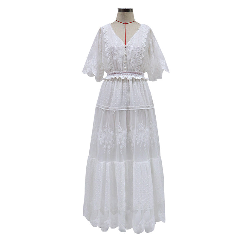 Maxi Dress - Boho Dress - Sundress - Lace Dress - White Celia White / XL Maxi Dress - Boho Dress - Sundress - Lace Dress - White Celia White / XL