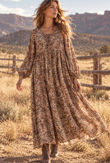 Brown Wild Tiger bohemian maxi dress — Wild Rose Boho editorial cover